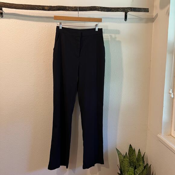 Jason Wu Navy Blue Vertical Pinstripe High Rise Flared Trouser Pants Size 4 - Picture 2 of 15